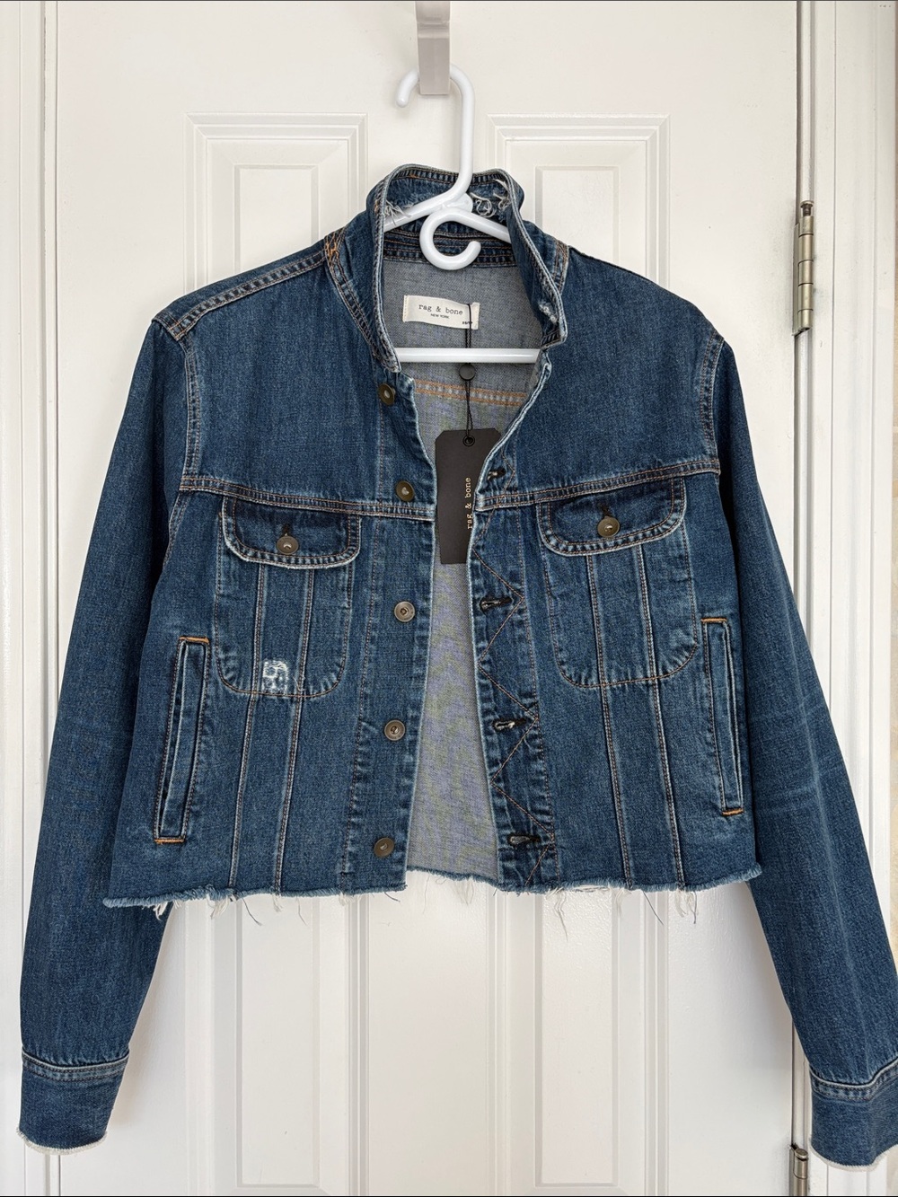 rag & bone Distressed Crop Boyfriend Dark Blue Denim Jacket